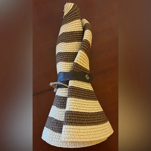 Striped Wide-Brim Sun Hat - Brown & Natural - Picture 6 of 8